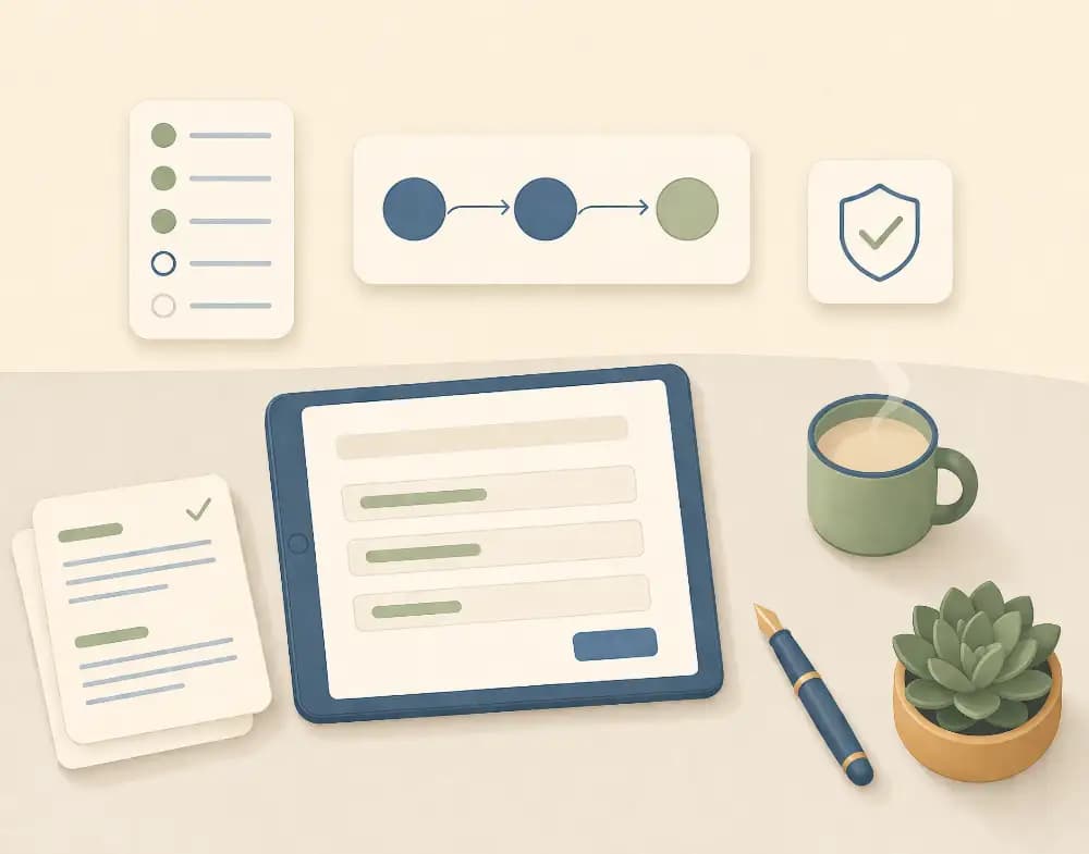 Illustration representing a structured self-guided Oregon divorce workflow