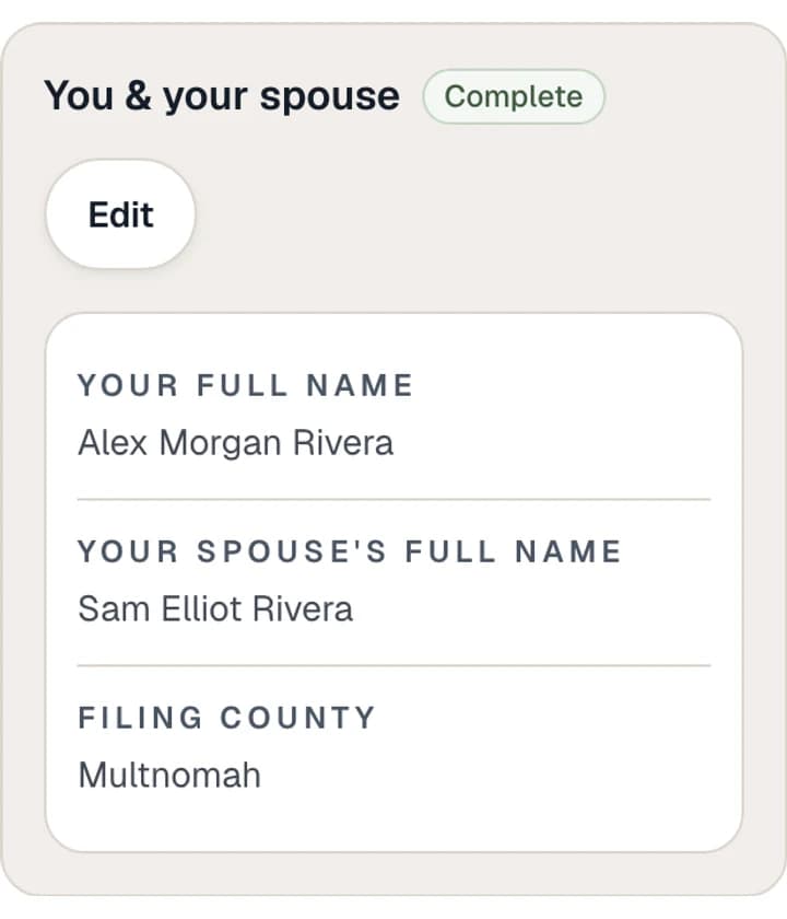 Sample case review with Alex and Sam Rivera’s names and Multnomah County saved together