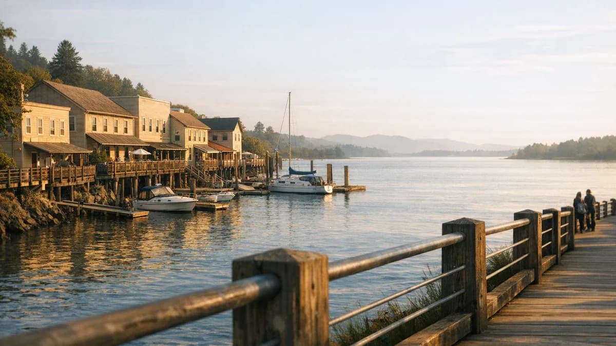 View of the St. Helens riverfront and Columbia River in Columbia County, Oregon