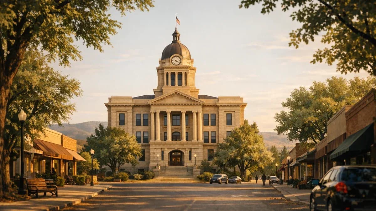 Late afternoon light on the Lake County Courthouse in Lakeview, Oregon