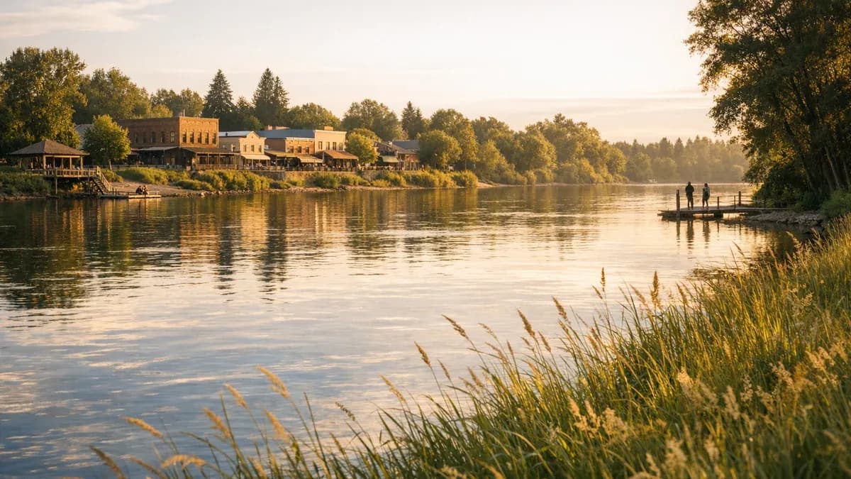 Evening light over the Willamette River near Independence in Polk County, Oregon